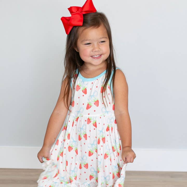 Strawberries and Bows Razorback Twirl Dress for wholesale by Sweet Bay Clothing