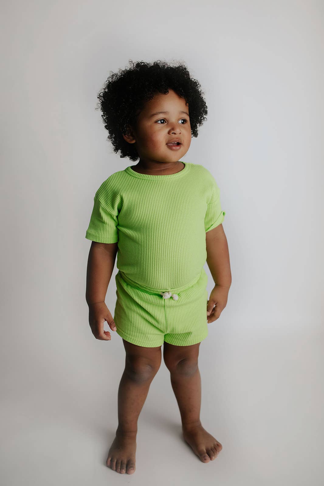 Three Little Tots – wholesale Top & short set – Kids – Lime Green Summer Waffle Toddler Top & Bottom Set12
