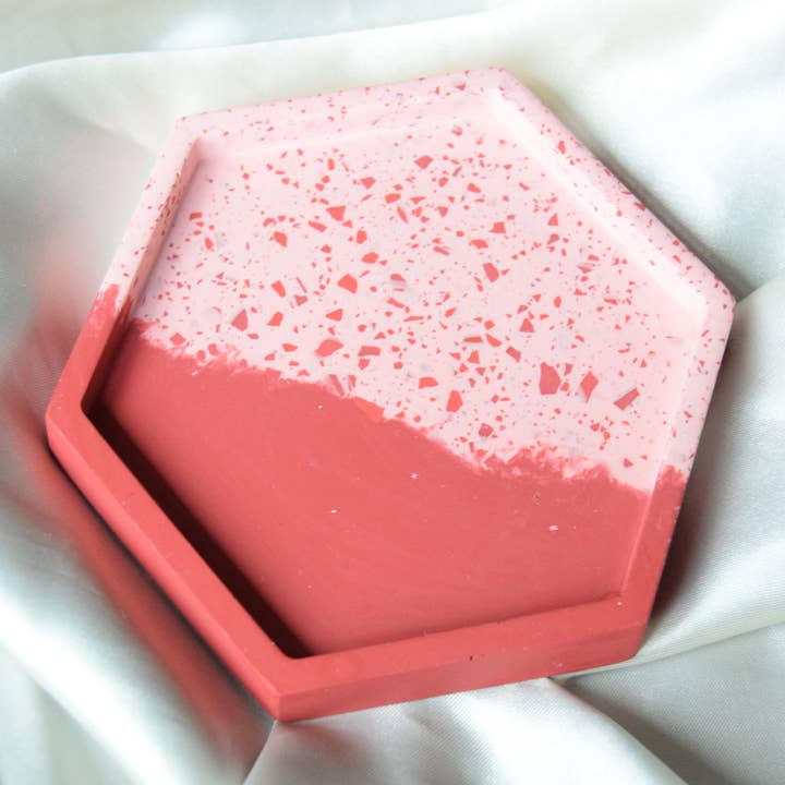 Red and Pink Jesmonite Coaster - Hexagonal | Juliet for wholesale by Fox and Bunny Rise