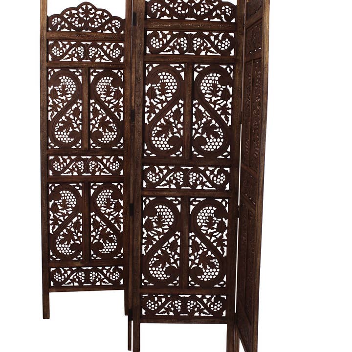 iAnanas - Wholesale Room Divider - Mango Wood Room Divider - 5 Panel Floral Handmade Screen, Privacy Screen & Decoration for Living Room, Bedroom, Balcony & Office - Brown (254x3x180 cm)2