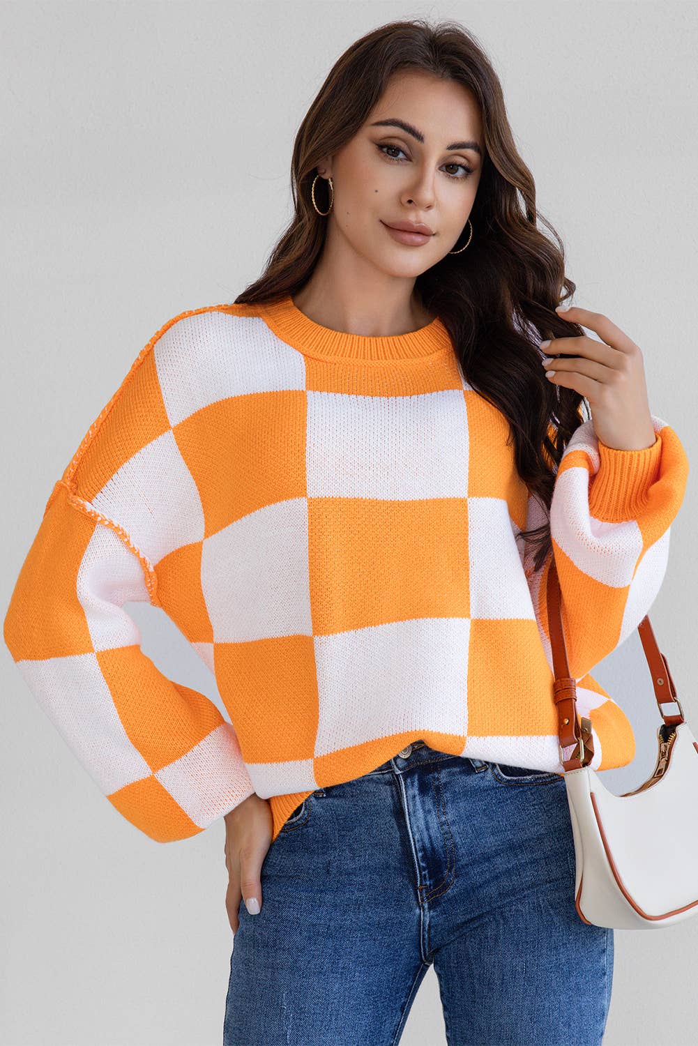 LA Society - Vente Pull en maille – femme - Pull à manches bishop à carreaux LAS (S-XL)4