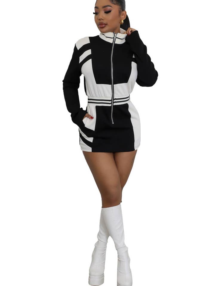 Black WOMEN FASHION LONG SLEEVE MIDI DRESS for wholesale on Faire1