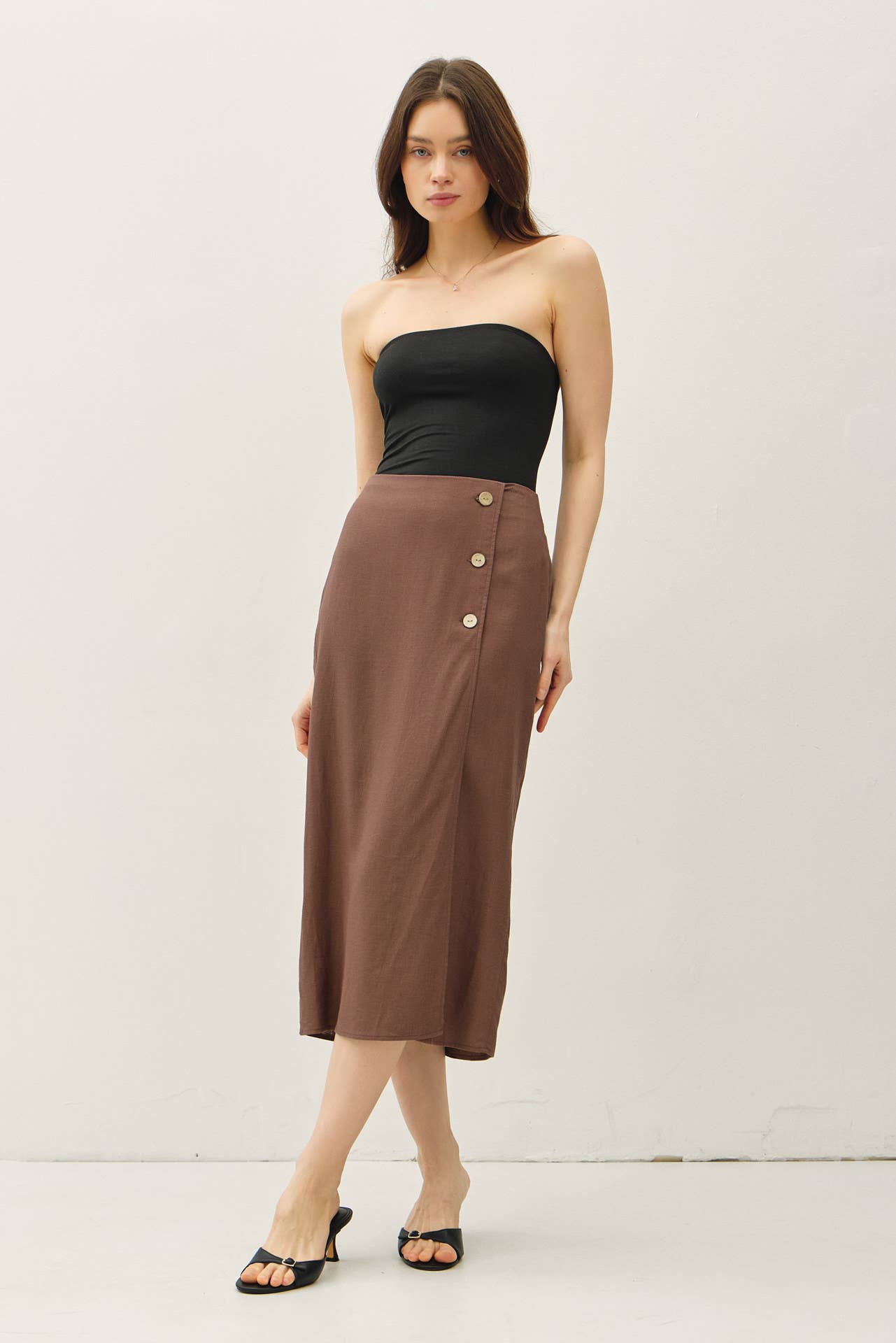 Be Cool - Wholesale Skirt - Women's - LINEN BLEND MIDI WRAP SKIRT 7