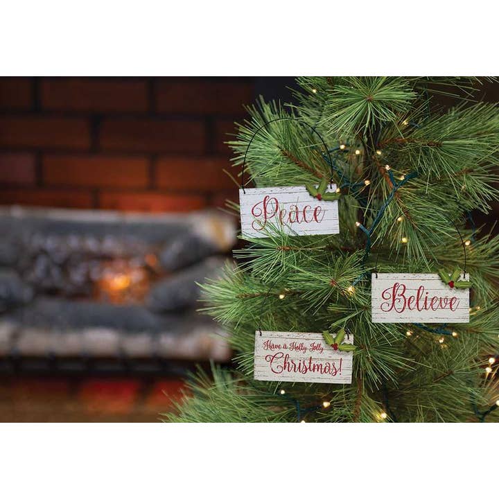 The Hearthside Collection - Wholesale Ornament Set - Holly Jolly Christmas Ornament, 3 Assorted ..Wood