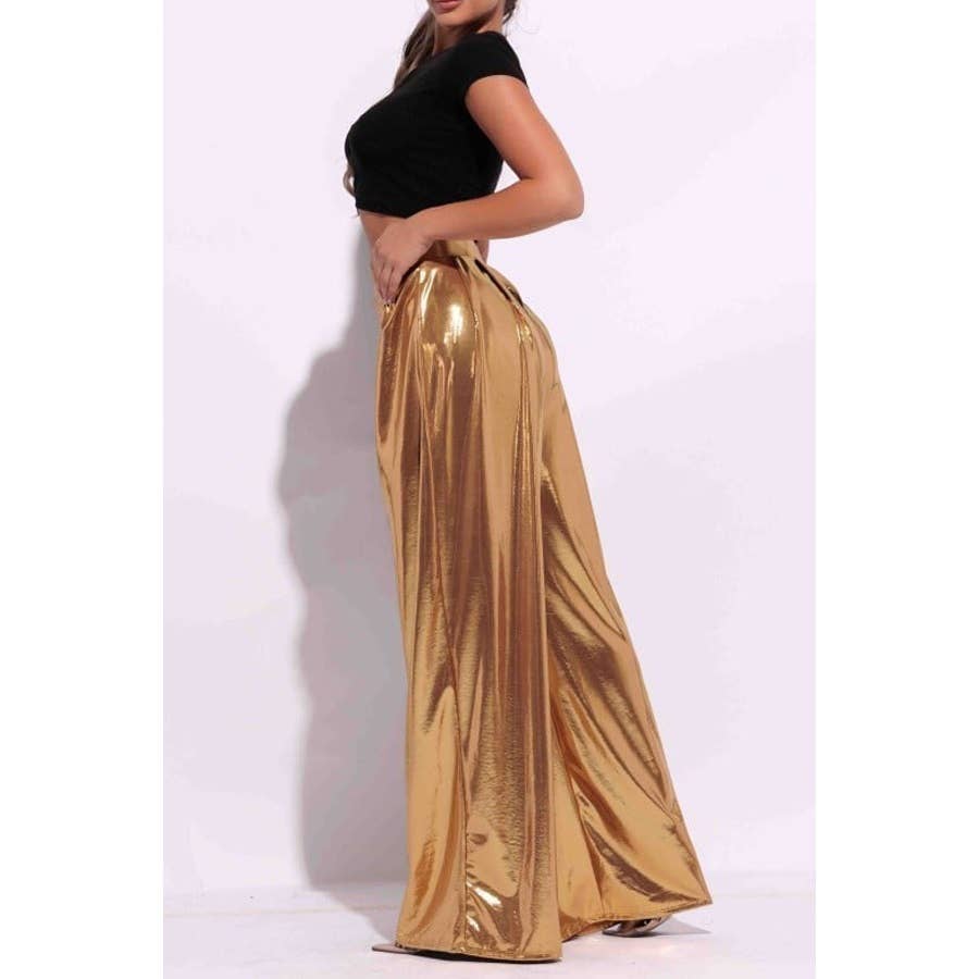 GOLD Metallic Wide Leg Pants for wholesale on Faire2