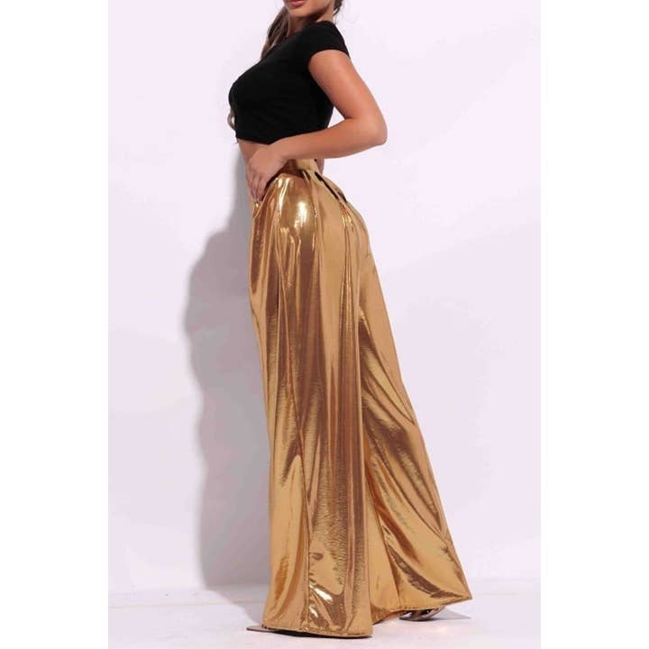 GOLD Metallic Wide Leg Pants for wholesale on Faire2