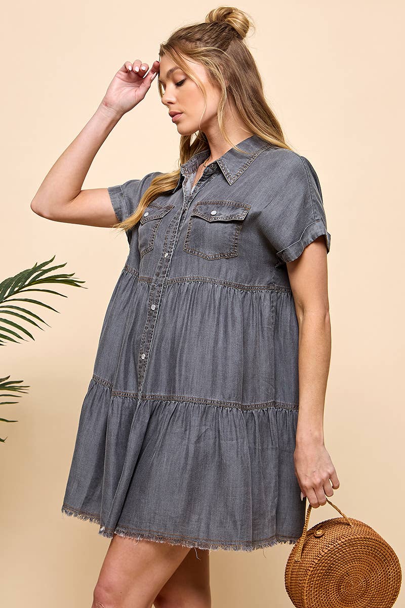TIERED BUTTON DOWN DENIM DRESS for wholesale on Faire5