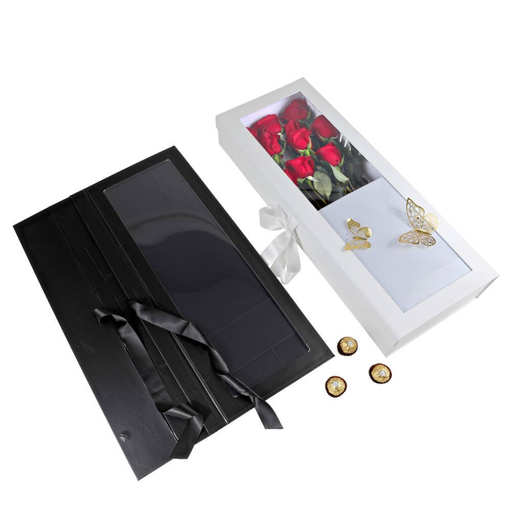 UNIKPACKAGING - Vente Coffrets cadeaux - Grandes boîtes-cadeaux pour roses avec fenêtre transparente et ruban1