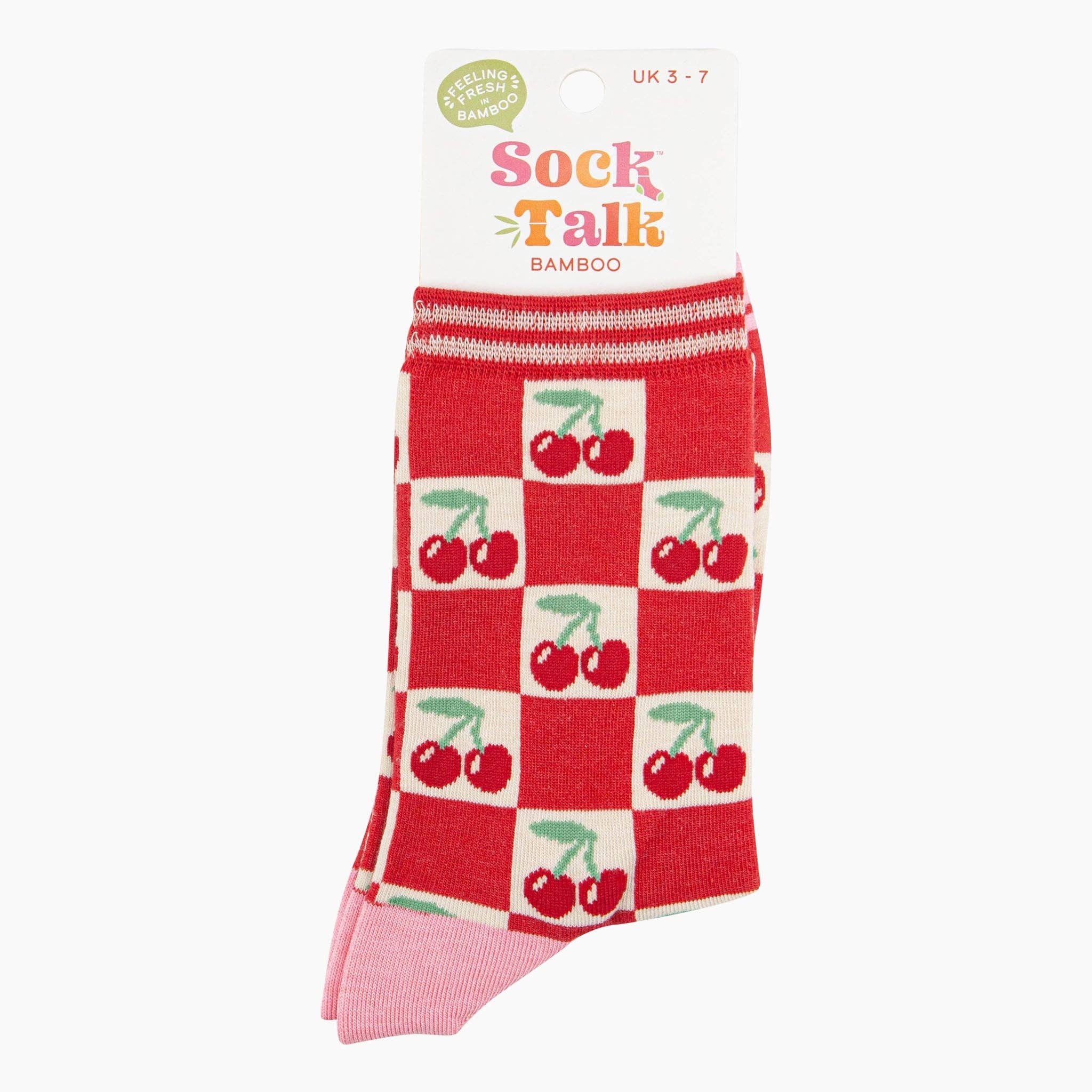 Sock Talk - Wholesale Sokken - Dames - Dames Bamboe Sokken - Crème/Rood, Kersen Vierkanten3