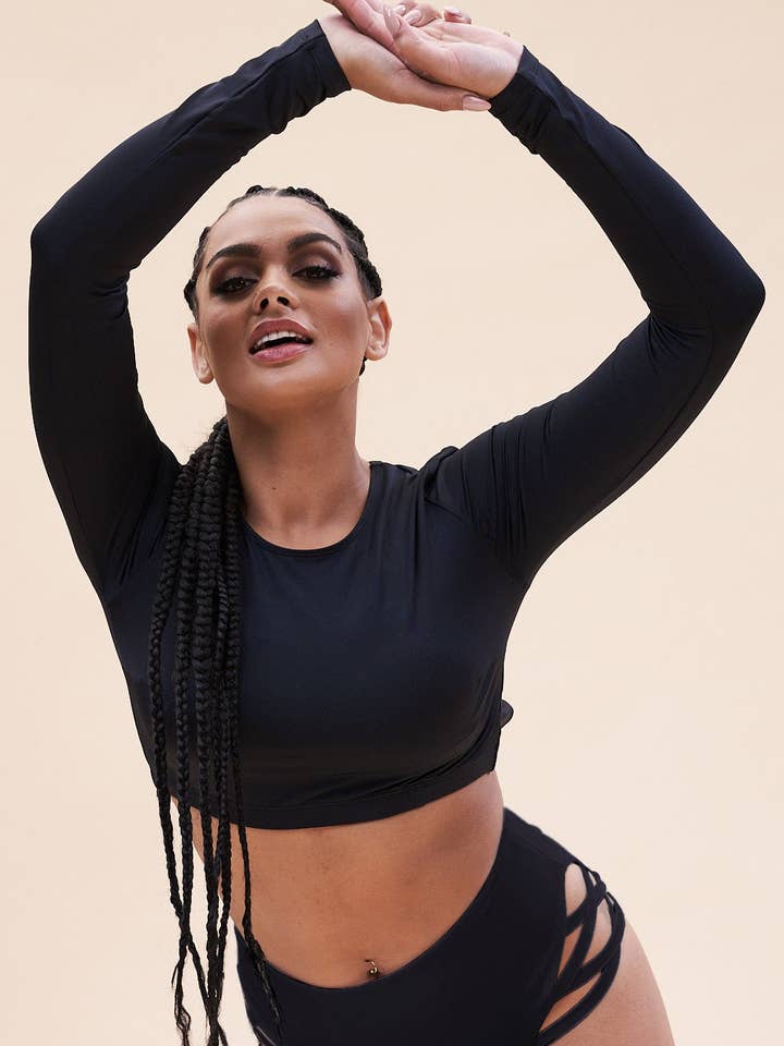 Gia Top - Criss Cross Long Sleeve Recycled Black for wholesale on Faire