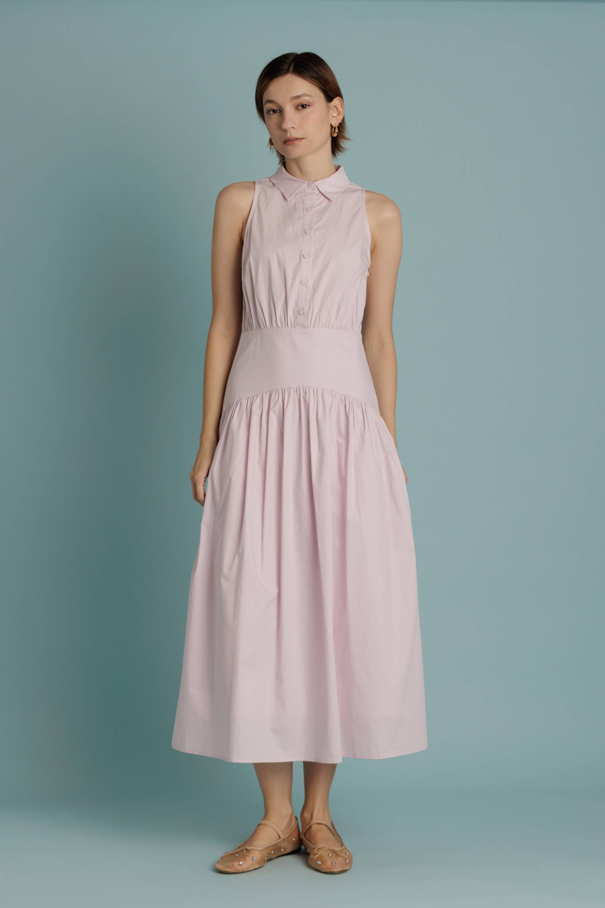 Aureum - Wholesale Dress - Women's - AD2344 - CURVED YOKE MIDI SHIRT DRESS8