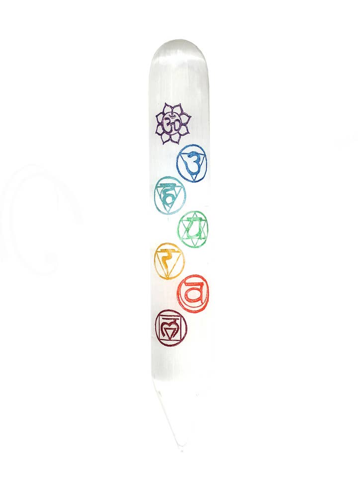 (PC)MASSAGER - SELENITE WITH CHAKRAS 6" for wholesale by Oceanic Linkways Inc