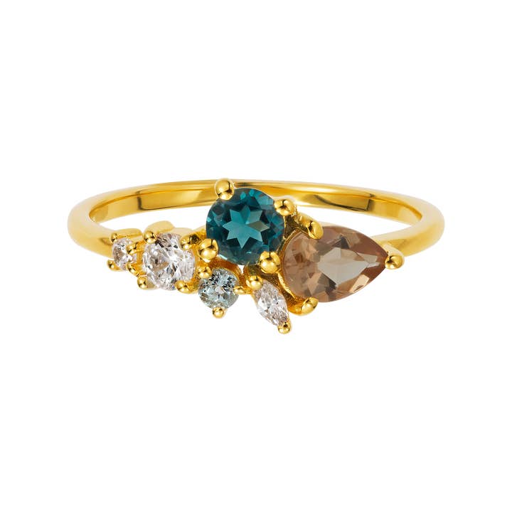 Alexandrite and London Blue Topaz Autumn Leaves Ring for wholesale by La Kaiser