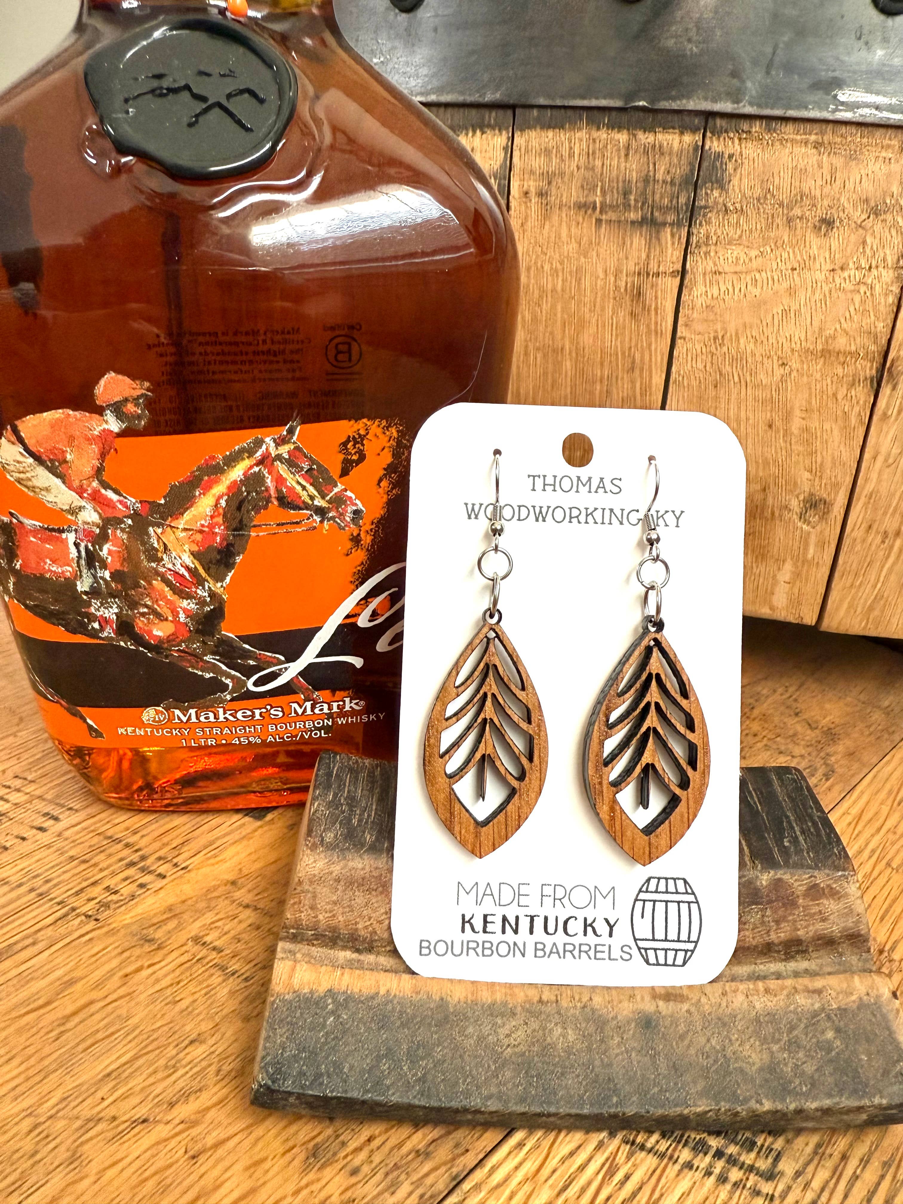 Brown Wood Bohemian Earrings made from bourbon whiskey barrels. for wholesale on Faire8