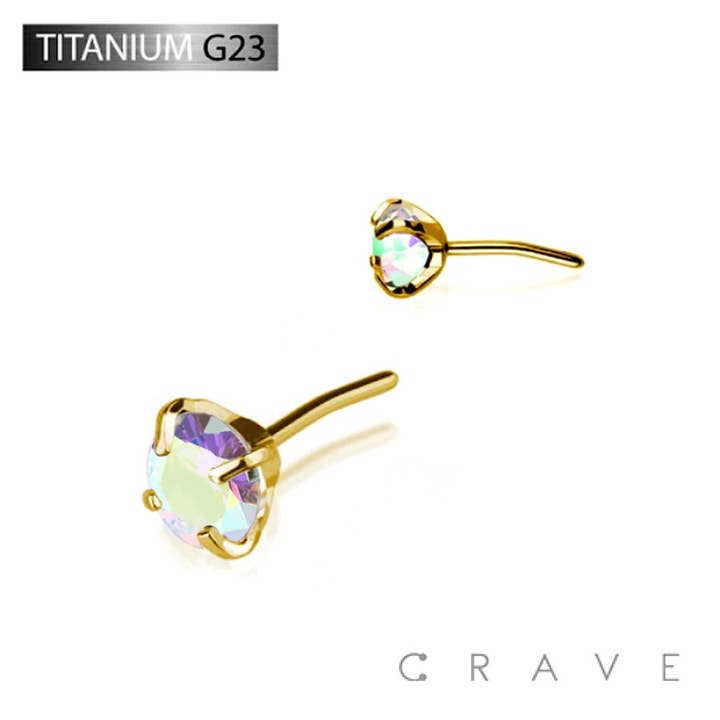 CRAVE BODY JEWELRY - Wholesale Single Earring - GOLD TITANIUM THREADLESS PUSH IN CZ PRONG SET TOP PART6