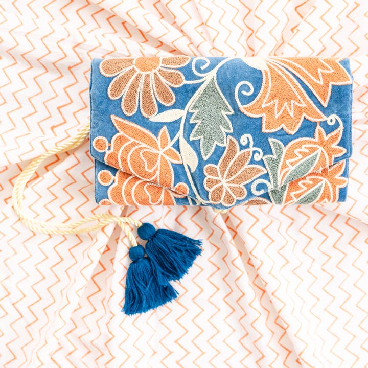 Rahab's Rope - Wholesale Jewelry Box/Organizer - Embroidered Velvet Jewelry Organizer Blue3