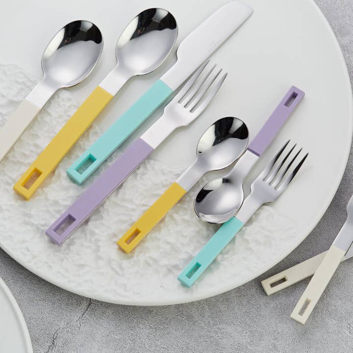 ANNOVA - Wholesale Flatware Set - ANNOVA Block Handle Silverware Set 20 Pieces Color Modern Style Flatware46