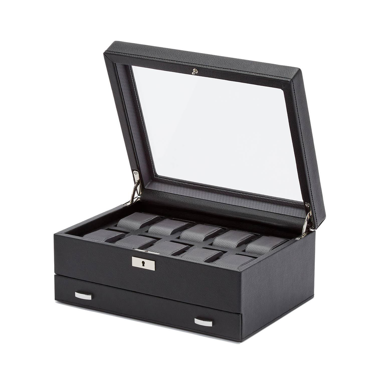 WOLF - Wholesale Jewelry Box/Organizer - Viceroy 10 PC Watch Box w/ Drawer - Black1