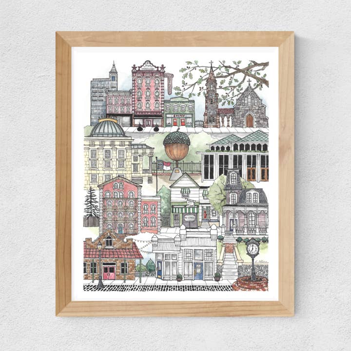 Downtown Raleigh, North Carolina watercolor art print for wholesale by Papermill Creative
