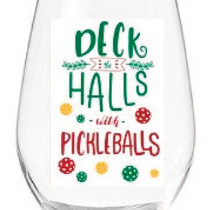 Verre à vin sans pied Holiday Pickleball, Deck the Halls pour la vente par Cork Pops Inc