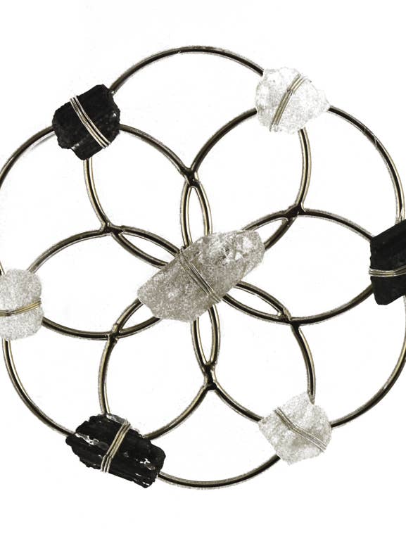 Small Flower of Life Healing Crystal Grid - Silver Black & White for wholesale by Ariana Ost