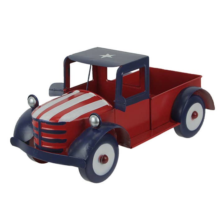 Zeckos - Wholesale Planter Box - Rustic Red Metal Vintage Patriotic Pickup Truck Planter