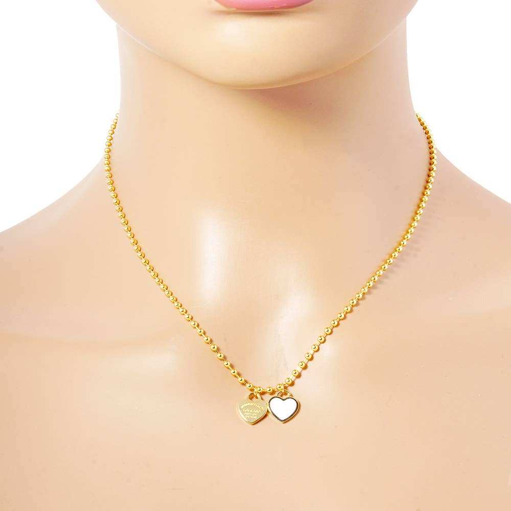 Sensibling Corp. – wholesale Pendant/charm necklace – Gold Dipped Double Heart Pendant Bubble Chain Necklace
10