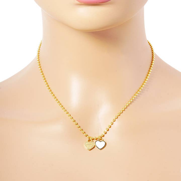 Sensibling Corp. – wholesale Pendant/charm necklace – Gold Dipped Double Heart Pendant Bubble Chain Necklace
10