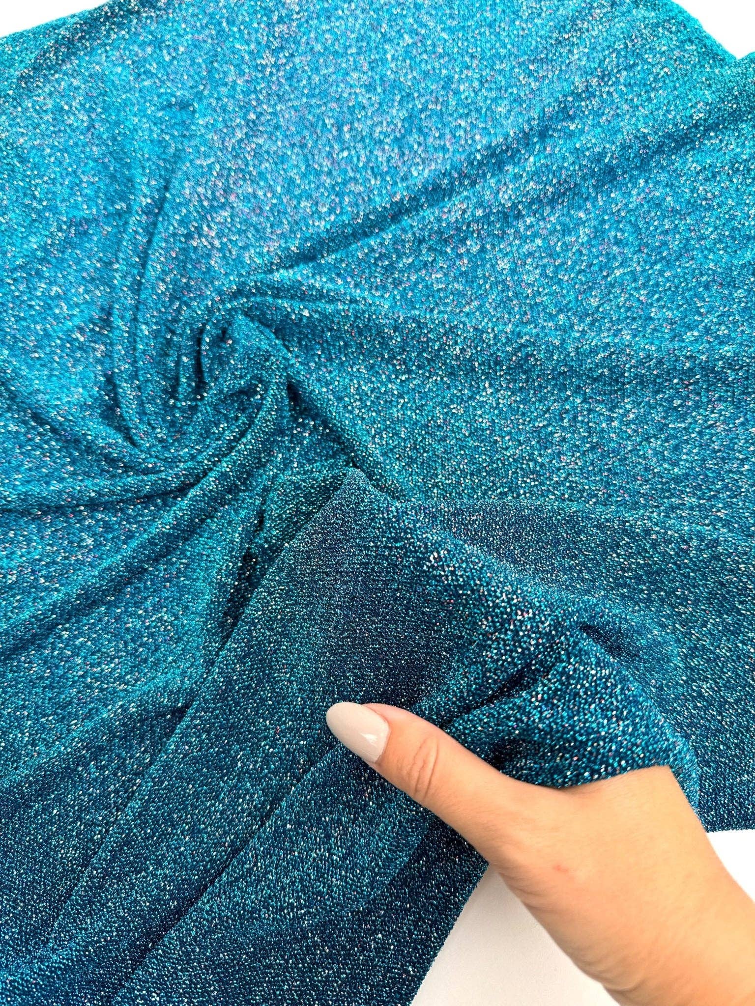GalaTextile – wholesale Craft supplies – Turquoise 4 Way Stretch Lurex Fabric by The Yard Knit Spandex Shimmery Multi Color Blue Glitter Knit For Dressmaking Gown Backdrop Drapes8
