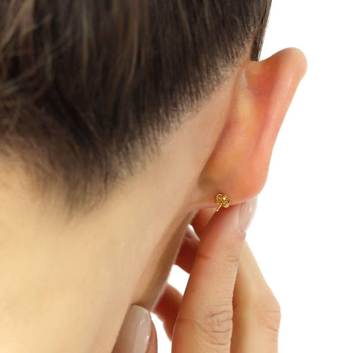 NY Gold & Silver Trading Inc. - Wholesale Stud/Post Earrings - 14K Solid Yellow Gold CZ Stud Earring with Secure Push-Back