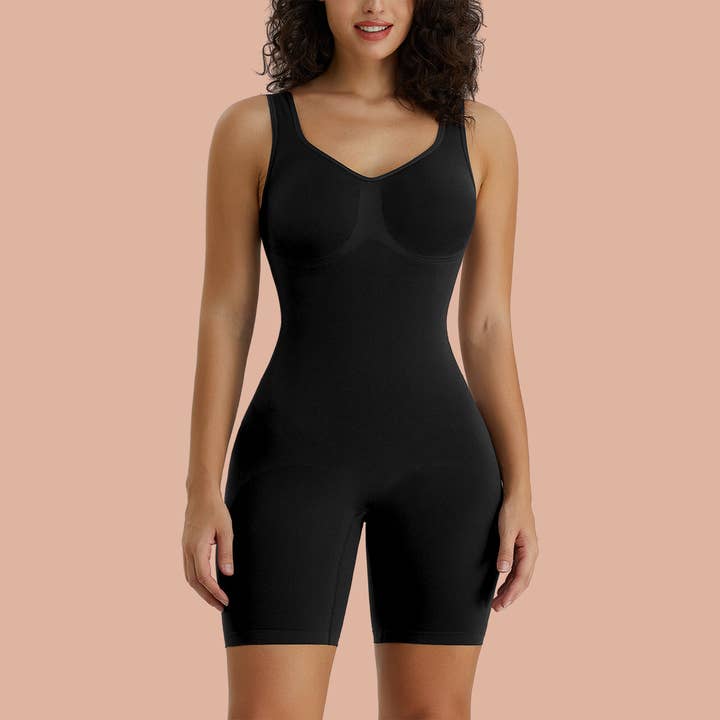 SHAPERX Seamless Wide Starps Mid-Thigh Bodysuit for wholesale by SHAPERX