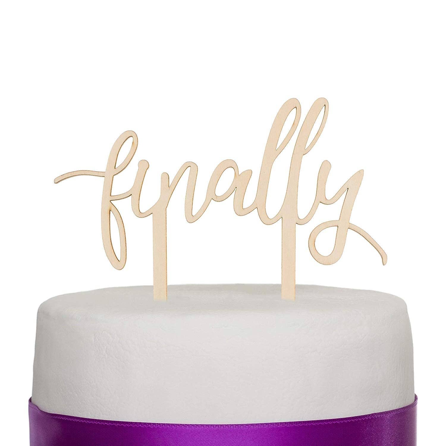 Ella Celebration - Vendita all'ingrosso Topper per torte/cupcake - Finalmente, decorazione corsiva per torte in legno0