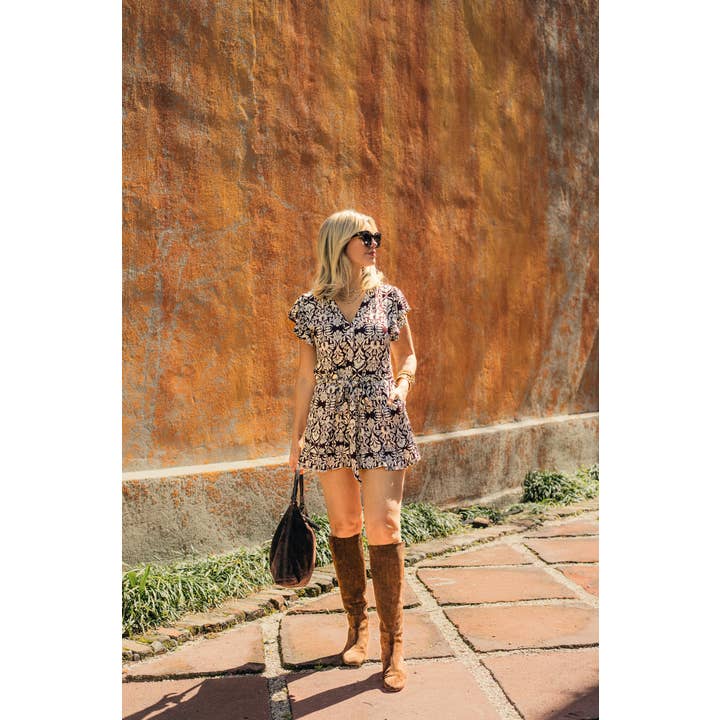 Brooke Romper with Ruffle Sleeve and Belted Waist for wholesale by La Mer Luxe