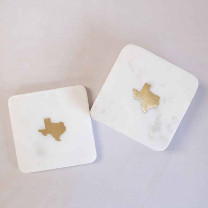 The Royal Standard - Wholesale Coasters - Texas Marble Coasters White/Brass 4x4 Set of 4