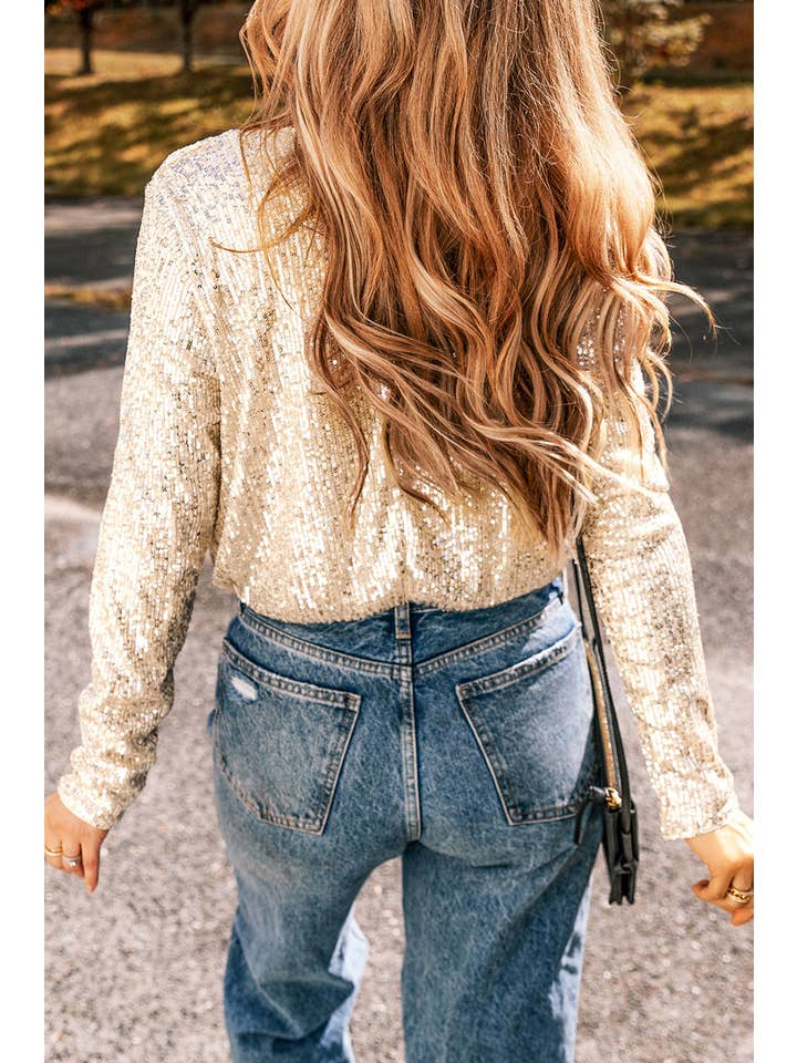 Beige Body con scollo a V a maniche lunghe con paillettes in vendita all'ingrosso su Faire