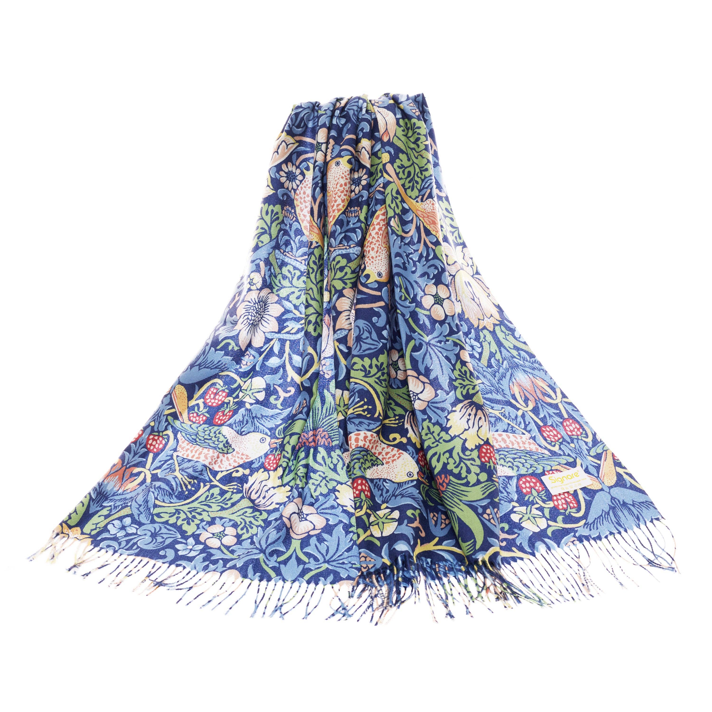 Signare Tapestry - Wholesale Scarf - Women's - William Morris Strawberry Thief Blue - Art Pashmina0