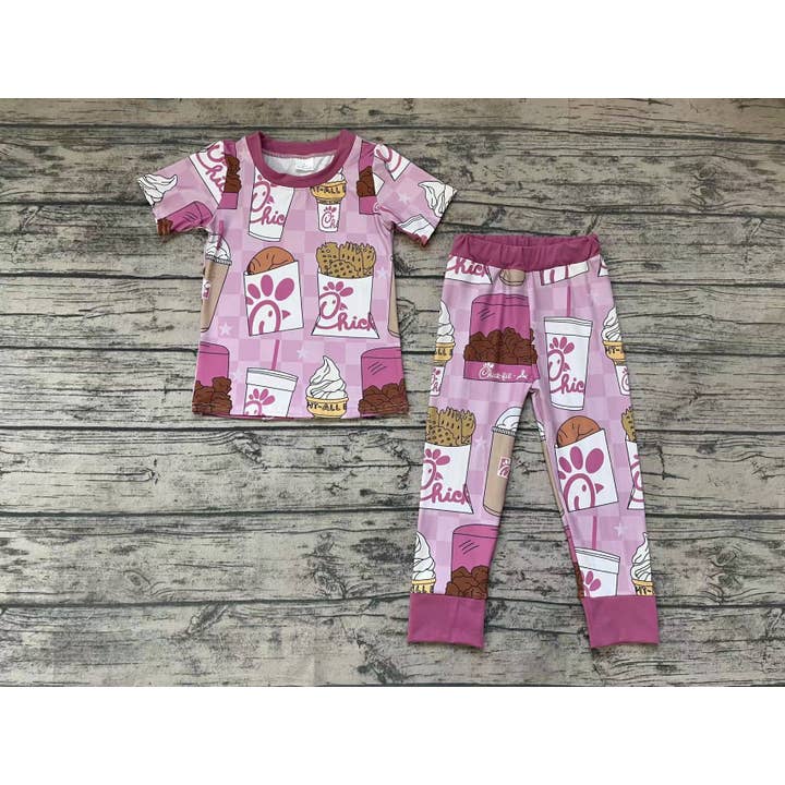 Aier Wholesale - Wholesale Sleepwear Set - Kids - Baby Girls Chips Short Sleeve Pajamas Clothes Sets