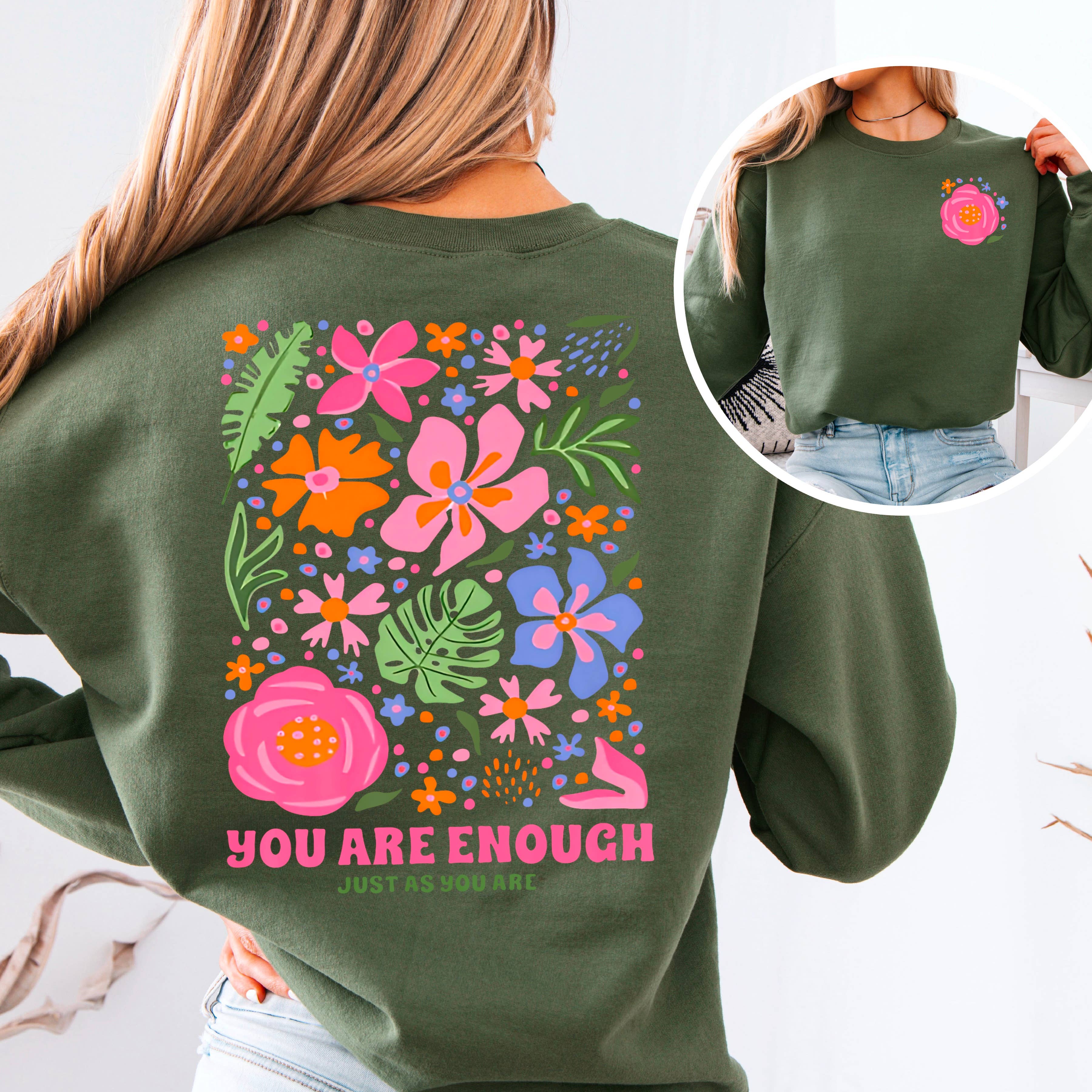 Shoppe SHC - Wholesale Graphic Sweatshirt - Women's - You Are Enough Just As You Are Floral Sweatshirt  10