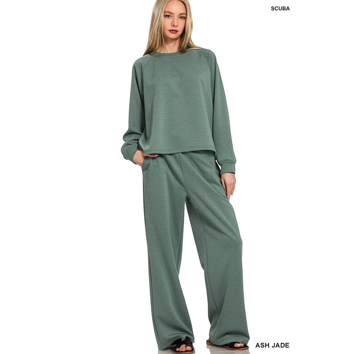 HiteJeans - Wholesale Lounge Set - Women's - Scuba crewneck pullover wide pants 2 pieces set17