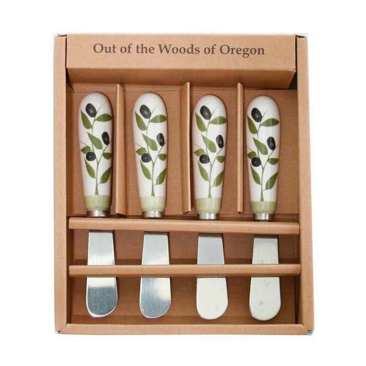 Set of 4 Cheese & Butter Spreaders - Olive Branch for wholesale by Out of the Woods of Oregon