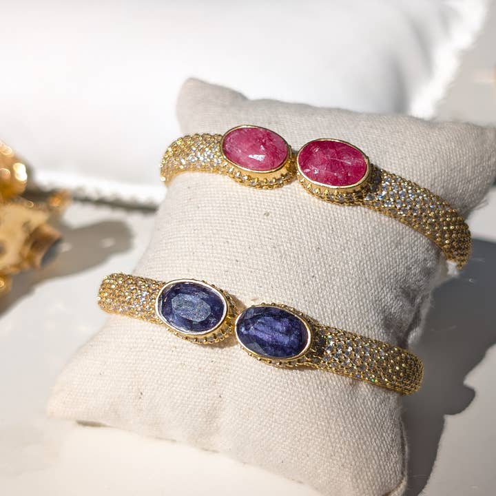 ZEYZEY - Wholesale Cuff bracelet - Diamond Pave with Ruby, Sapphire Heavy Gold Cuff Bracelet6