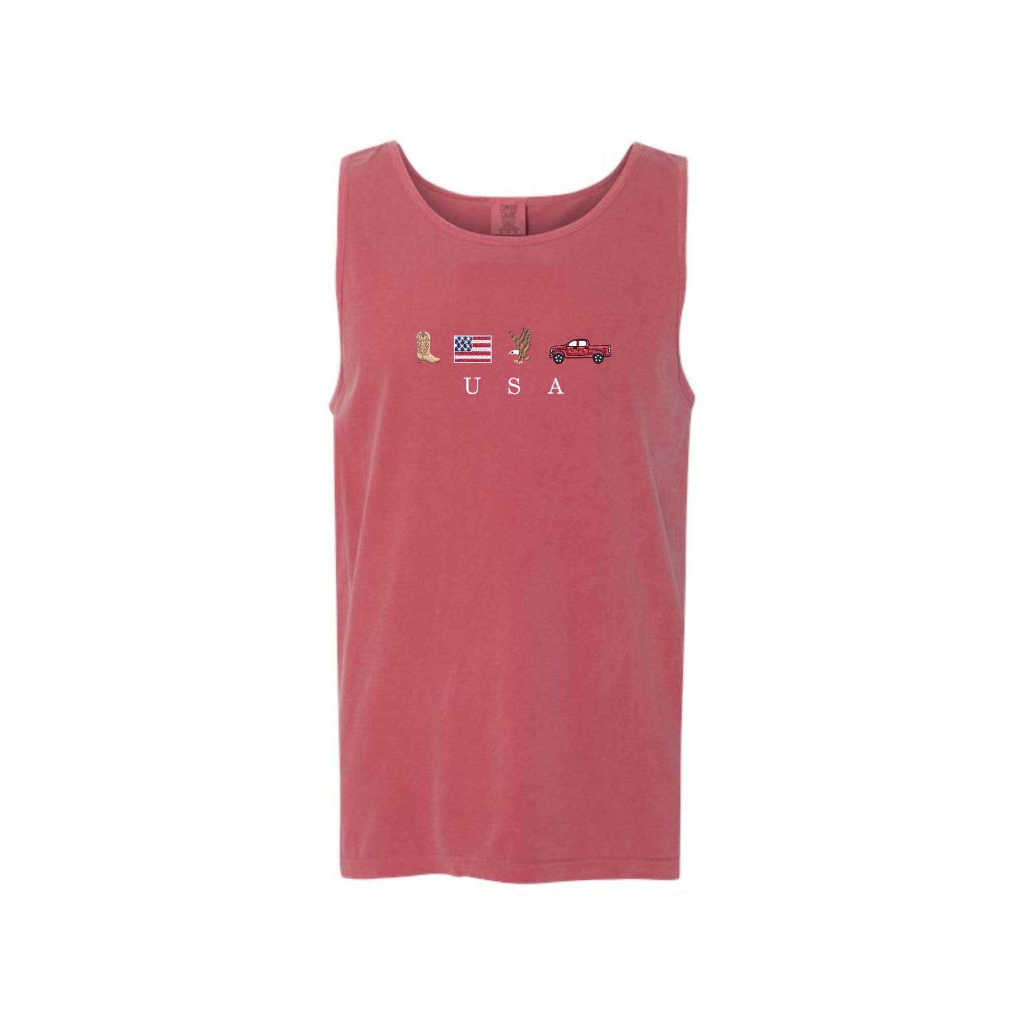 Arden & Gold - Wholesale Tank Top - Women's - Embroidered USA Icons Comfort Colors Tank Top | 4th Of July 4