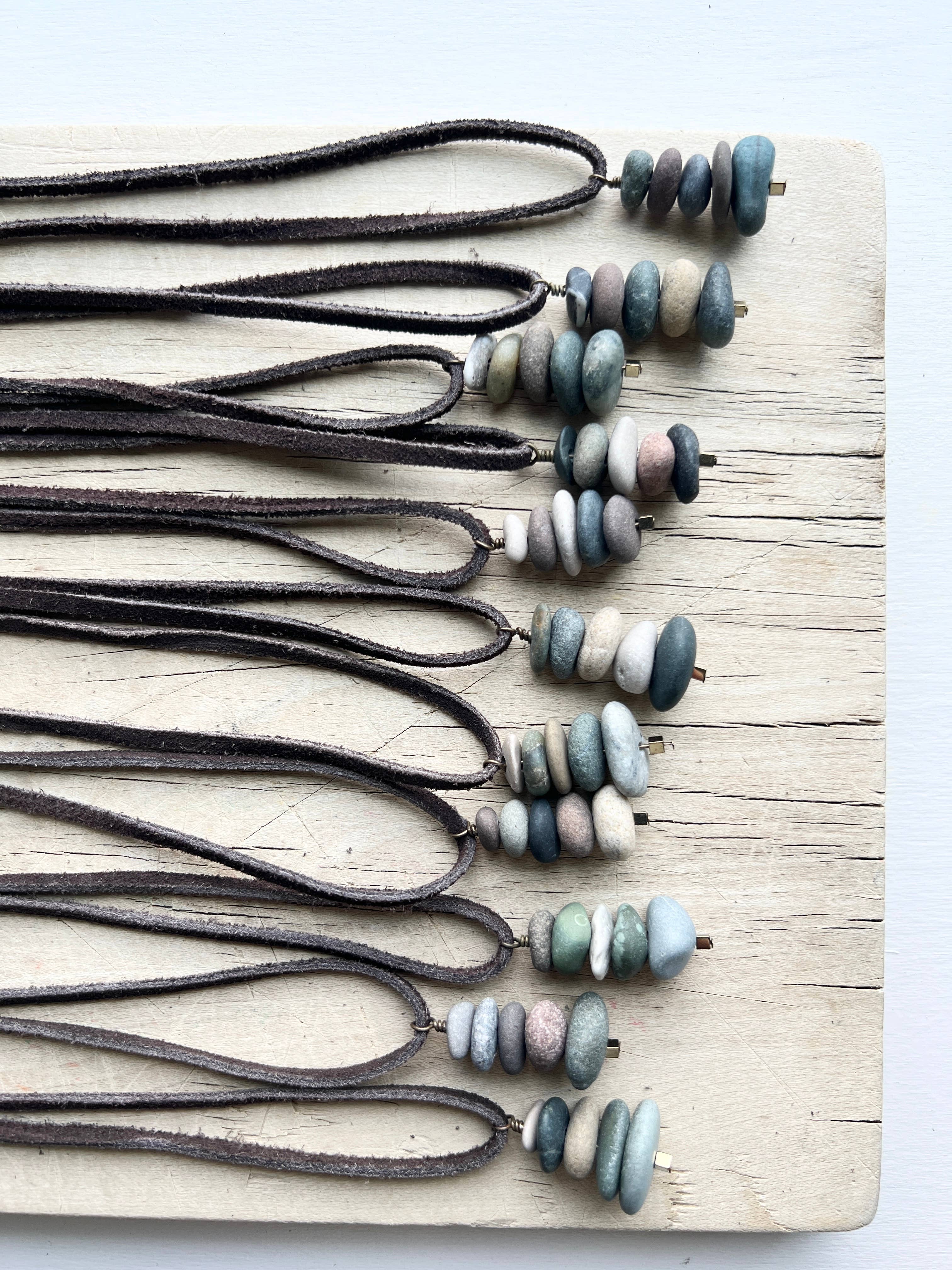 Generosity Company - Wholesale Pendant/Charm Necklace -  Lake Stone Cairn Charm Necklace (Leather)6