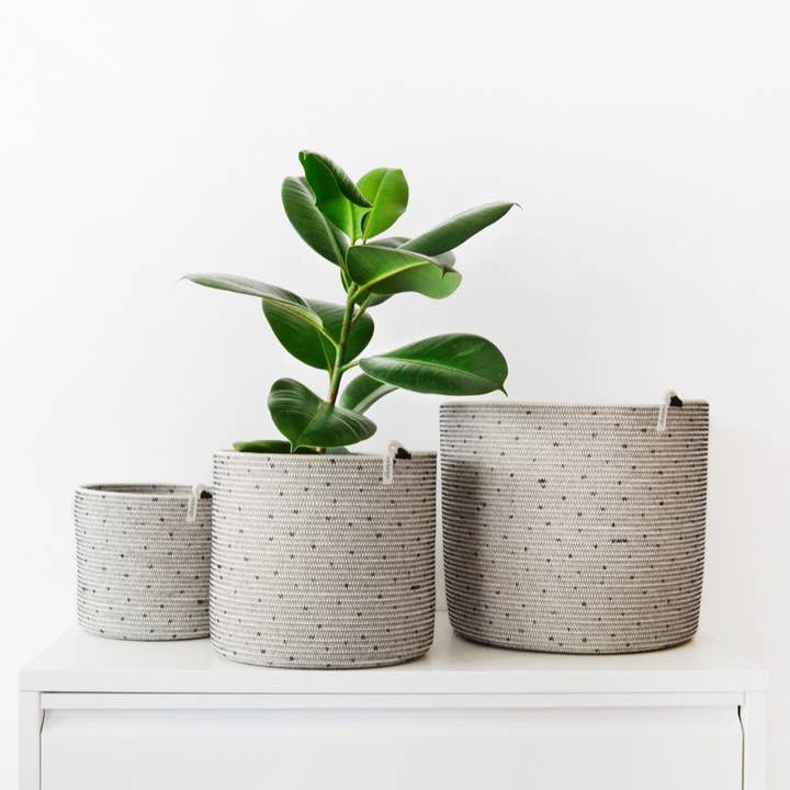 Mia Mélange - Vendita all'ingrosso Cestini - Cylinder Basket - Pois neri cuciti6