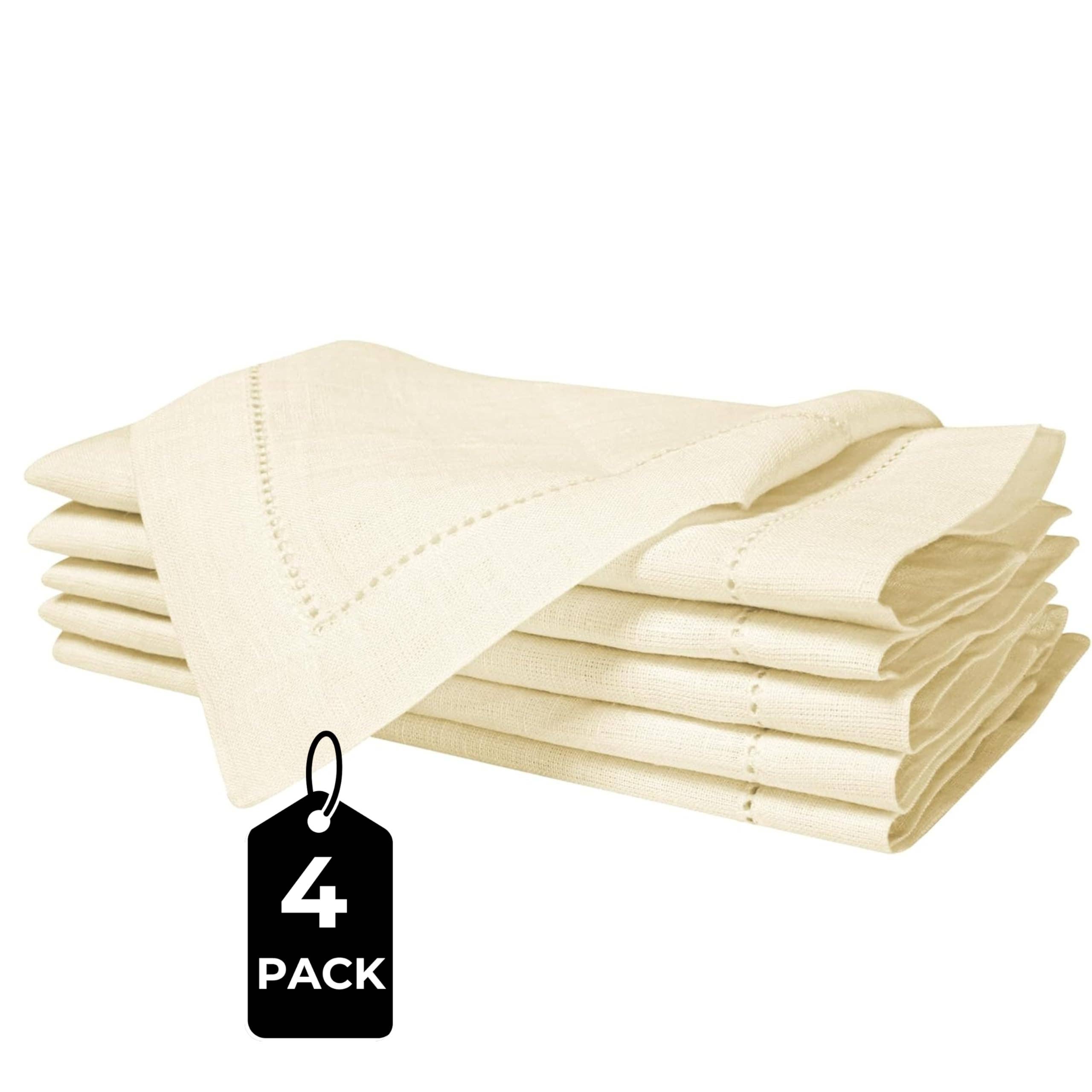 100% Linen Hemstitched Napkins - Set of 4, 18x18", off white for wholesale on Faire1
