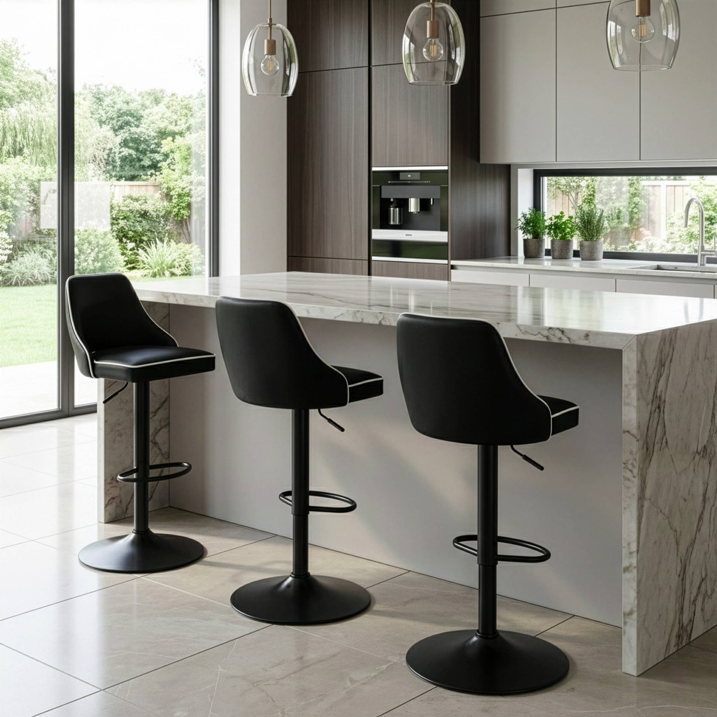 Glamour Home - Wholesale Stool - Set of 2 Alston Adjustable Swivel Bar Stools with Piping1