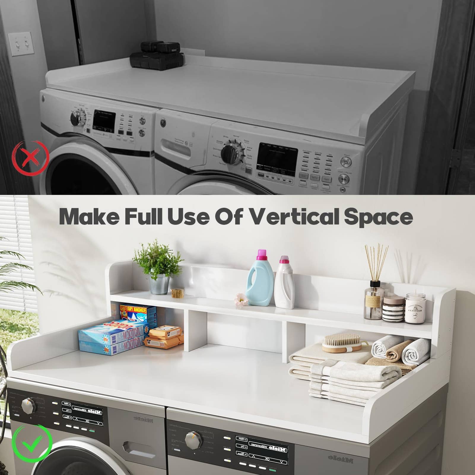 Washer Dryer Countertop 54x27.5 Double Layer Organizer White for wholesale on Faire4