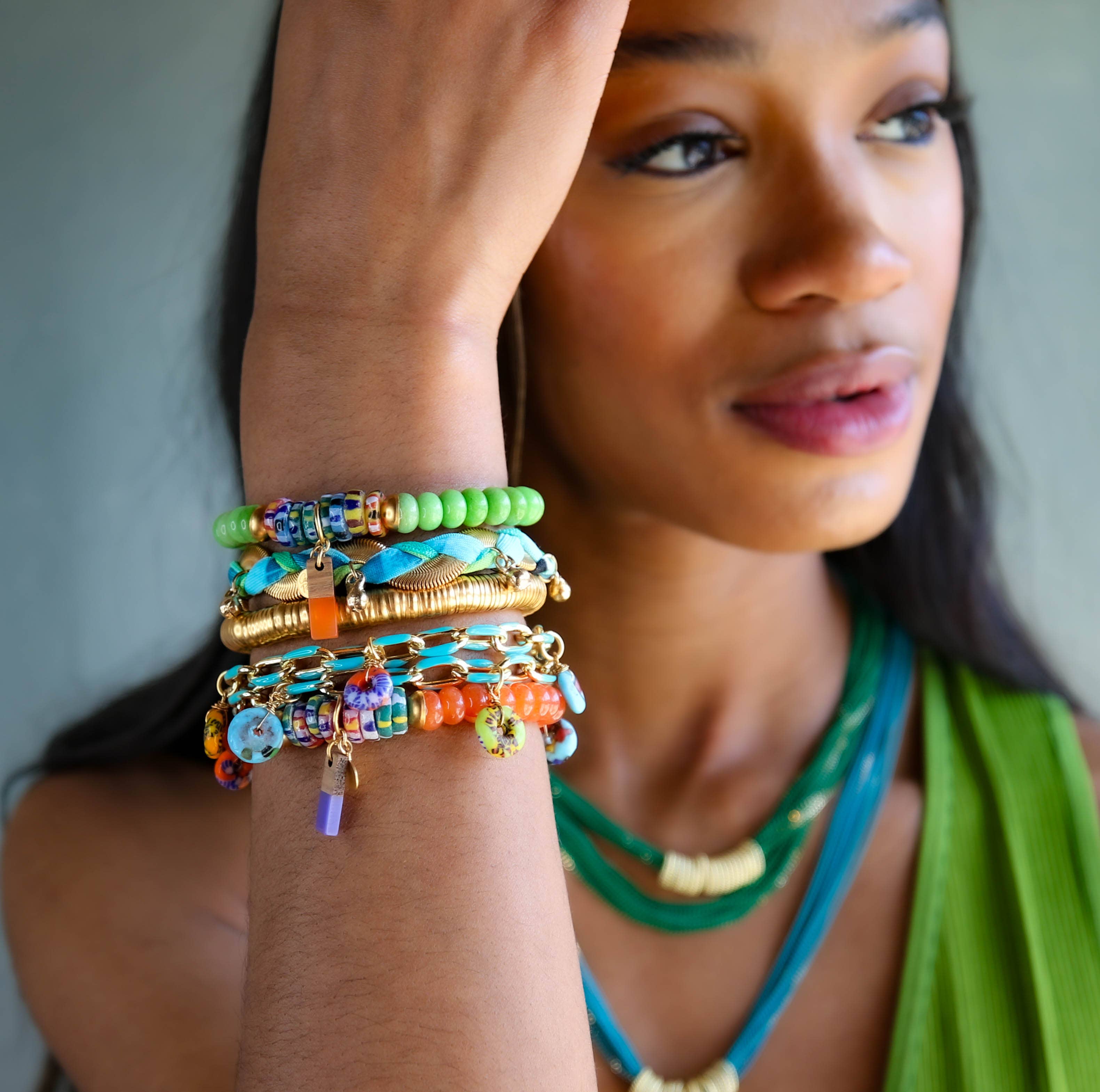 Catherine Page Jewelry - Wholesale Beaded Bracelet - Skittles Elastic Bracelet in Navy Jade2