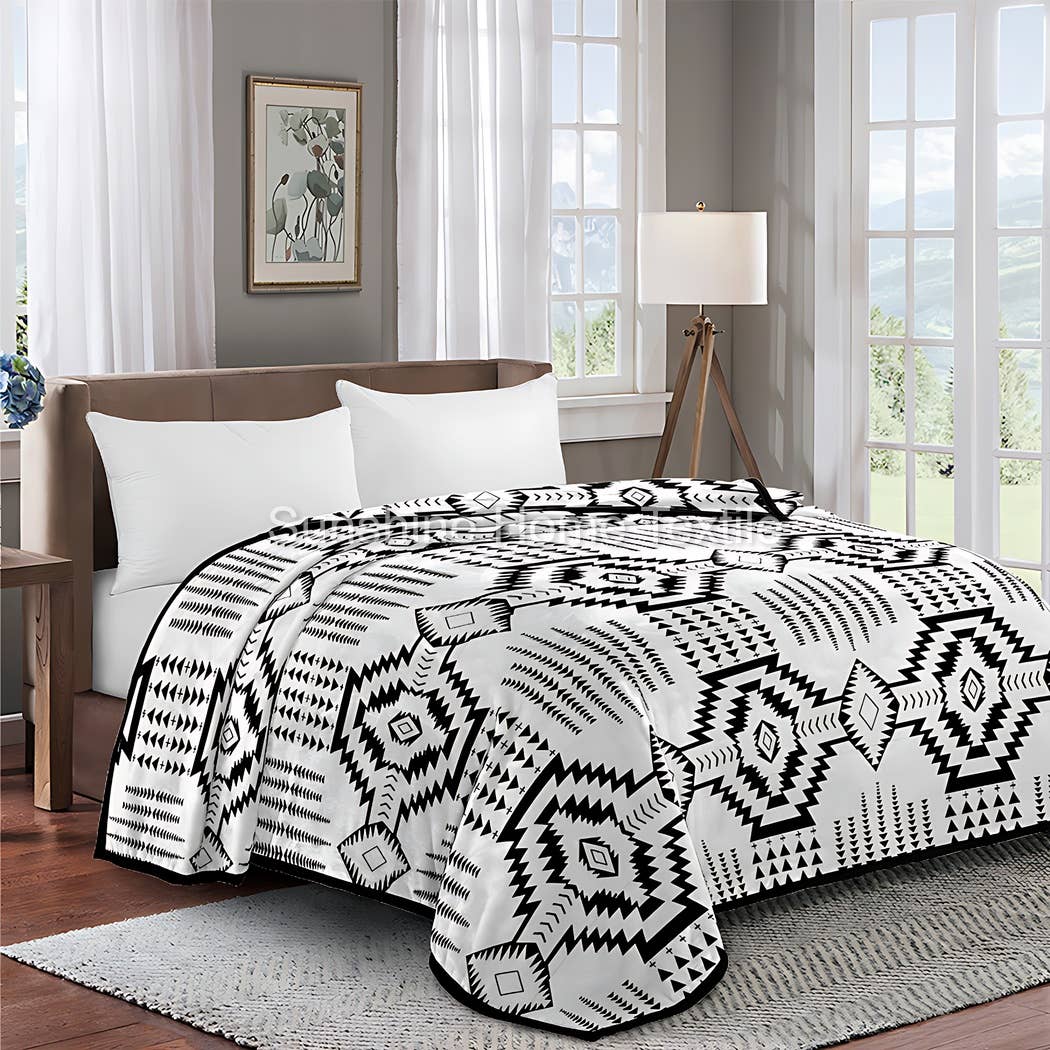 Sunshine Home Textile - Wholesale Bedding Blanket - Black & White Aztec King Size Super Soft Plush Blanket1