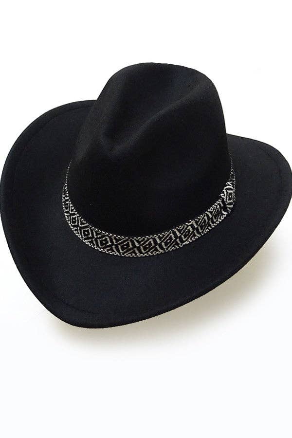 JOSSLYN by wall to wall - Wholesale Fedora - Women's - A VINTAGE CLASSIC COW BOY HAT WITH AZTEC TRIM | 40HW31313